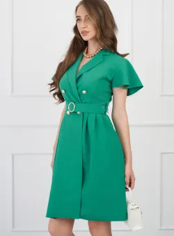 Rochie DY Fashion verde cu nasturi si curea in talie