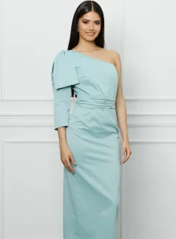Rochie DY Fashion verde mint din tafta cu funda pe umar