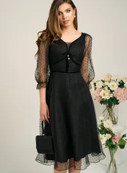 Rochie eleganta de ocazie din organza neagra cu picatele