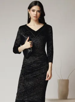 Rochie eleganta din catifea neagra cu imprimeu maro