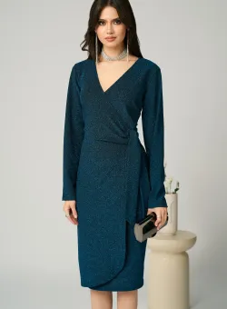 Rochie eleganta din lurex turcoaz petrecuta