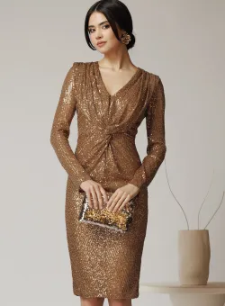 Rochie eleganta din paiete aurii cu pliuri pe bust