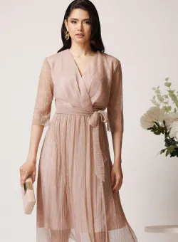 Rochie Ella Collection Argentina din voal rose cu lurex auriu