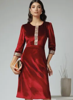 Rochie Ella Collection Laura din catifea bordo cu paiete pe bust