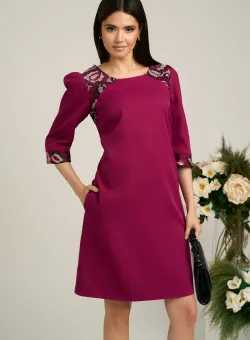 Rochie Ella Collection Naty magenta cu broderie rose