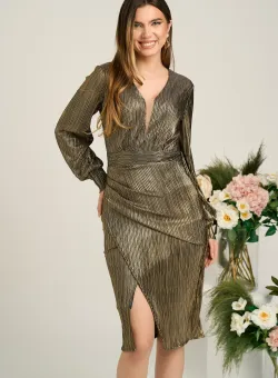 Rochie Ella Collection Noria eleganta din lurex aurie
