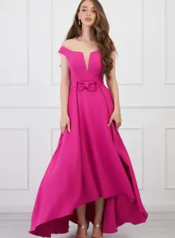 Rochie fucsia lunga cu funda in talie