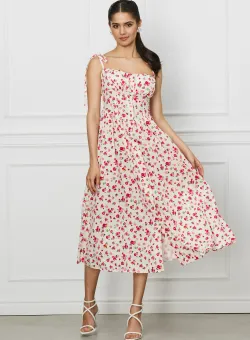Rochie Jessie alba cu floricele roz