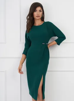 Rochie Kathy verde conica office cu accesoriu in talie