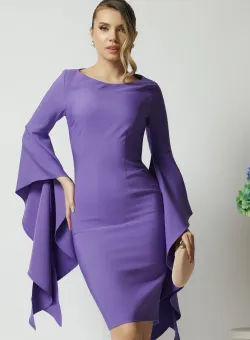 Rochie LaDonna de ocazie din stofa lila cu maneci maxi evazate