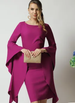 Rochie LaDonna de ocazie din stofa magenta cu maneci maxi evazate