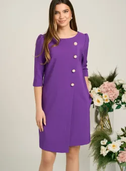 Rochie LaDonna office din stofa mov cu nasturi perlati