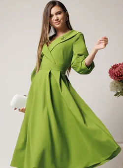 Rochie LaDonna office din stofa verde lime cu bust petrecut si rever