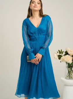 Rochie Leonard Collection eleganta din matase naturala turcoaz
