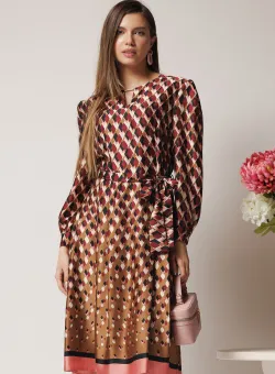 Rochie midi office de zi cu imprimeu bordo