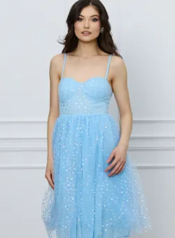 Rochie Mira midi bleu cu stelute argintii