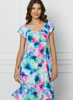 Rochie Miruna albastra cu imprimeu fucsia