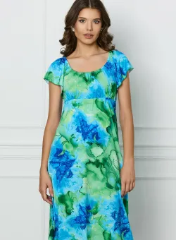 Rochie Miruna verde cu imprimeu albastru