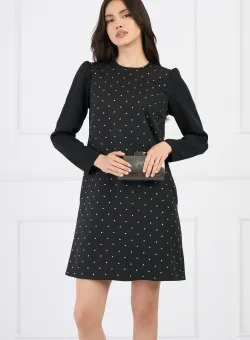 Rochie Moze eleganta din stofa neagra cu strasuri