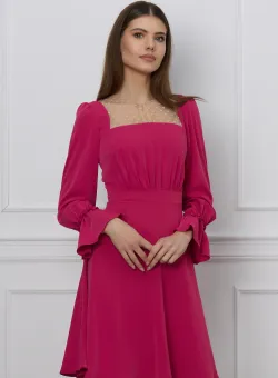 Rochie Moze fucsia cu tull si buline la bust