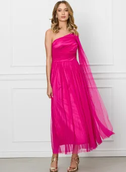 Rochie Moze fucsia din tull cu un umar gol