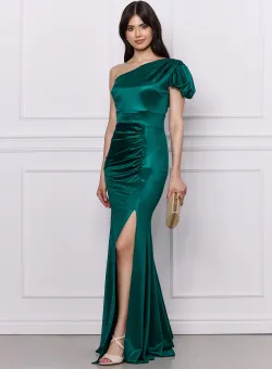 Rochie Moze lunga verde cu fronseu