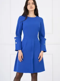 Rochie Moze office din stofa albastra cu mansete maxi