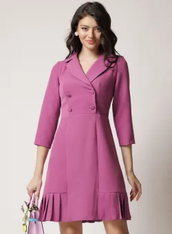 Rochie Moze office din stofa lila tip sacou cu pliuri la baza