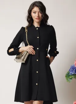Rochie Moze office din stofa neagra cu nasturi