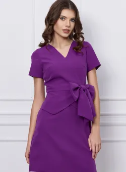Rochie Moze violet cu funda si peplum in talie