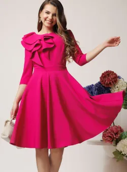 Rochie office din stofa fucsia cu volan maxi pe bust