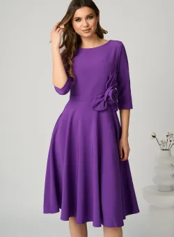 Rochie office din stofa mov cu floare in talie