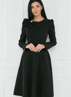Rochie office din stofa neagra cu funda maxi la bust