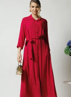 Rochie office din viscoza fucsia cu cordon in talie