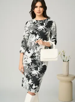 Rochie office din viscoza neagra cu imprimeu alb