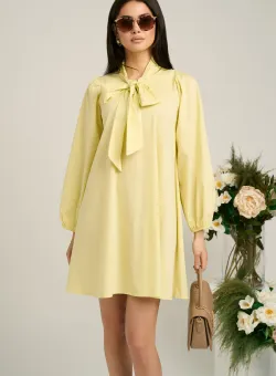 Rochie smart-casual din bumbac galbena cu funda