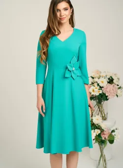 Rochie Viada din triplu voal verde cu floare maxi in talie