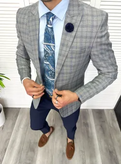 Sacou barbati slim fit in carouri 611 15-5