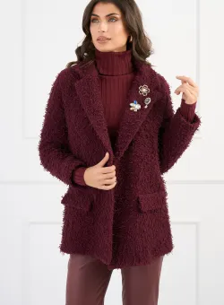 Sacou din tweed bordo cu accesorii