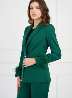 Sacou Moze verde cu pene la maneci