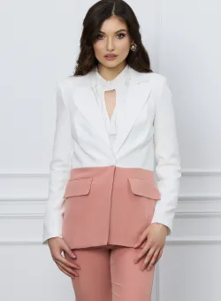 Sacou office alb cu peach