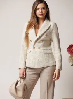 Sacou office din tweed bej cu carouri si fir lurex