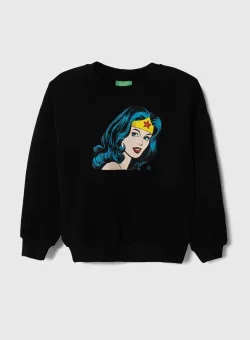 United Colors of Benetton hanorac de bumbac pentru copii culoarea negru, cu imprimeu