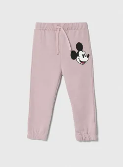 United Colors of Benetton pantaloni de trening din bumbac pentru copii x Disney culoarea violet, cu imprimeu