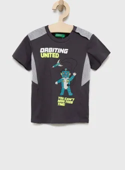 United Colors of Benetton tricou de bumbac pentru copii culoarea gri, cu imprimeu