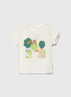 United Colors of Benetton tricou din bumbac pentru bebelusi culoarea bej, cu imprimeu