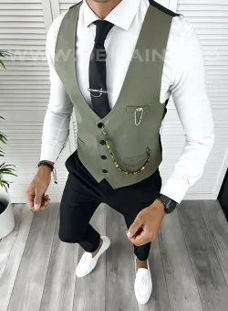Vesta barbati eleganta slim fit verde V19 23-3 E~