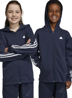 adidas bluza copii U FI 3S FZ culoarea albastru marin, cu glugă, cu imprimeu