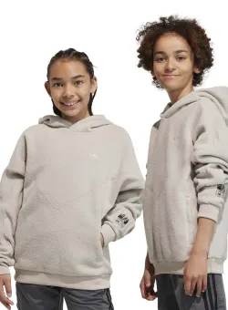 adidas Originals bluza copii culoarea bej, cu glugă, neted