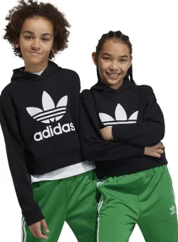 adidas Originals bluza copii culoarea negru, cu glugă, cu imprimeu
